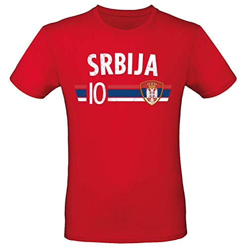 Shirt-Panda Fußball WM T-Shirt · Fan Artikel · Nummer 10 · Passend zur Weltmeisterschaft · Nationalmannschaft Länder Trikot Jersey für 2022 · Herren Damen Kinder · Serbien Srbija 3XL von Shirt-Panda