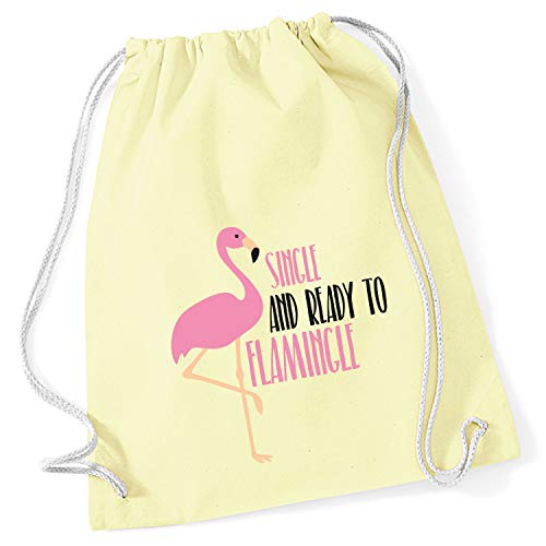 Shirt-Panda Turnbeutel Flamingo - Single and Ready to Flamingle - Tasche Rucksack Gymbag Pastell Gelb von Shirt-Panda