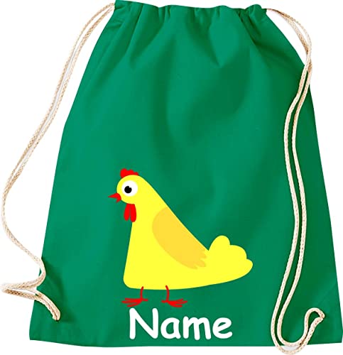 Shirtinstyle Gym Sack Kinder Turnbeutel Tiere Huhn mit Wunschnamen, Beutel Tasche, Farbe Kellygreen von Shirtinstyle