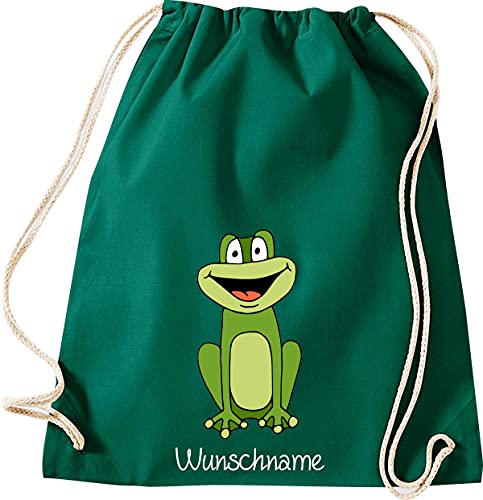Shirtinstyle Kinder Turnbeutel, lustige Tiere Frosch mit Wunschnamen, Kinder, Tiere Zoo Kindertag Beutel, Farbe Gruen von Shirtinstyle