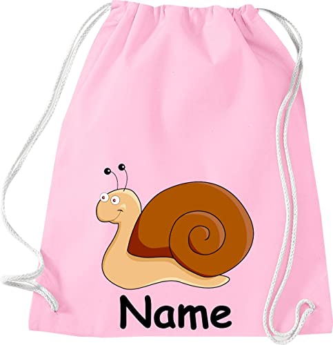 Shirtinstyle Turnbeutel, Tiere Schnecke mit Wunschnamen, Kinder, Stoffbeutel, Kinderrucksack, Jute, Gymsack, Farbe rosa von Shirtinstyle