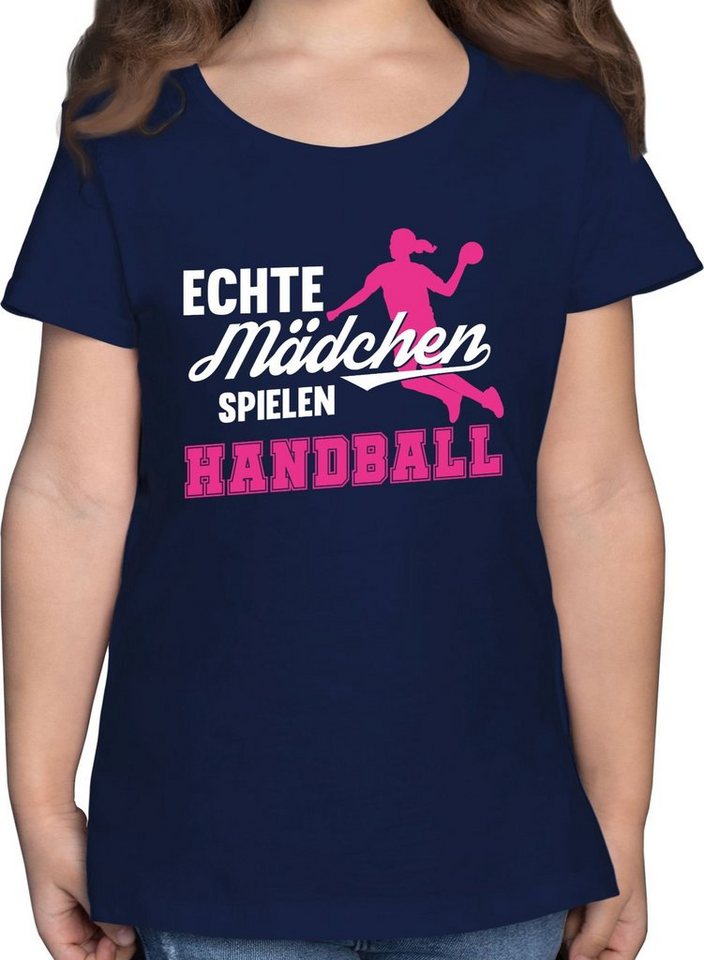 Shirtracer T-Shirt Echte Mädchen spielen Handball weiß / fuchsia Kinder Sport Kleidung von Shirtracer