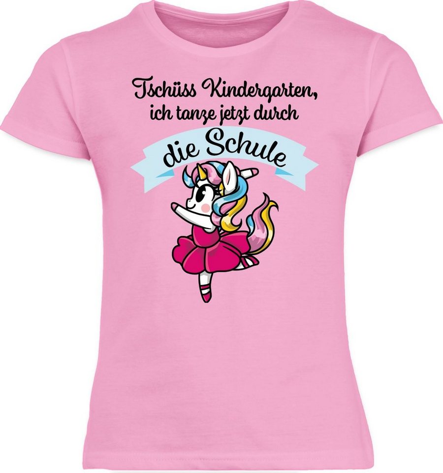 Shirtracer T-Shirt Tschüss Kindergarten ich tanze jetzt durch die Schule Einhorn Ballett Einschulung Mädchen von Shirtracer