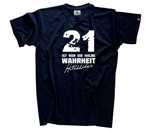 Shirtzshop Herren 21 ist nur die halbe Wahrheit-Hitchhikers T-Shirt, Navy, XL von Shirtzshop