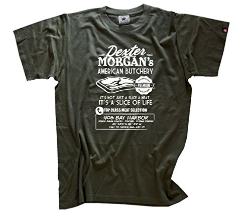 Shirtzshop Herren Famous Movie-Dexter Morgans American Butchery II T-Shirt Olive XXL von Shirtzshop
