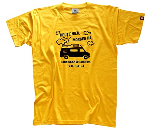 Shirtzshop Herren Heute Hier Morgen da-Wohnmobil Camper Caravan T-Shirt, Gelb, L von Shirtzshop