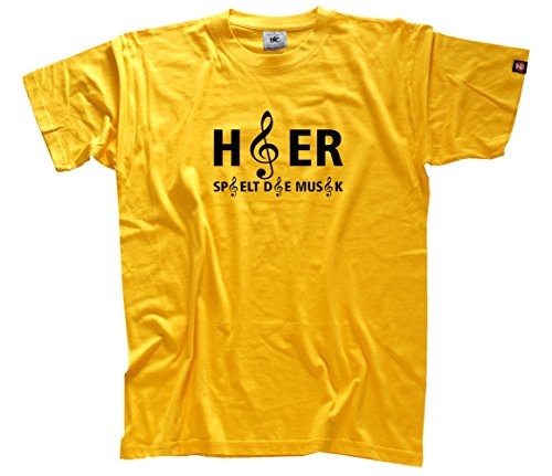 Shirtzshop Herren Hier spielt Notenschluessel-Musiker T-Shirt Gelb XXL von Shirtzshop