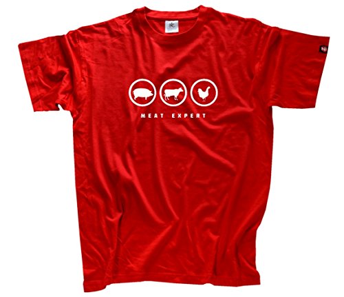 Shirtzshop Herren Meat Experte Fleischer Metzger Gourmet T-Shirt, Rot, XXXL von Shirtzshop