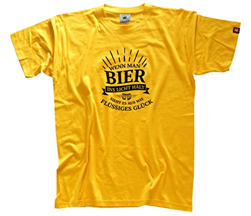 Shirtzshop Herren Wenn Man Bier ins Licht hält Sieht es aus wie flüssiges Glück T-Shirt XXXL, Gelb von Shirtzshop