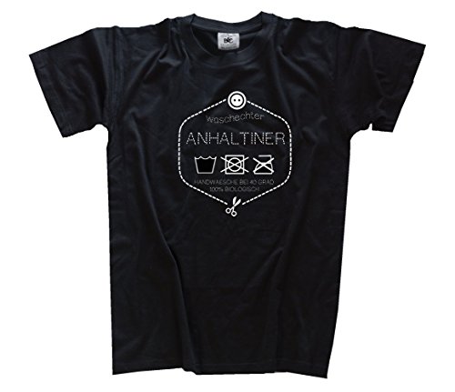 Shirtzshop T-Shirt Waschechter Anhaltiner Sachsen-Anhalt Waschanleitung, Schwarz, L von Shirtzshop