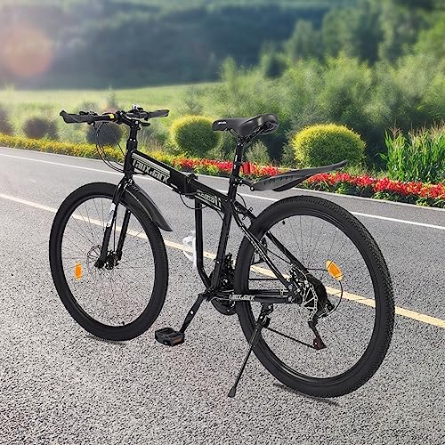 26" 21-Gang Mountainbike Fahrrad Unisex Klapprad Scheibenbremse Bicycle Kohlenstoffstahl Faltbar Faltrad FahrräDer Klappfahrrad Bike Leichtgewicht Mit Federgabe Mtb Schutzblechset Schwarz+Weiß von Shiyinge