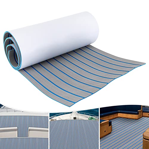 Anti Rutsch Matte Bodenbelag Teak Teppich Selbstklebend Pad Marine Synthetisches Decking Floor Self Adhesive FüR Yacht Boot Fischboote Kajak Skateboards Eva Modern Hellgrau Mit Blauer Naht 240*60Cm von Shiyinge