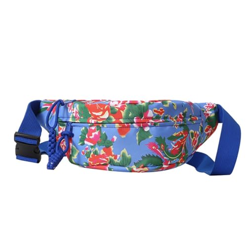 Brusttasche im chinesischen Stil, Vintage, Crossbody-Tasche, Blumenmuster, Straßenmode für Damen und Herren, blau von Shntig