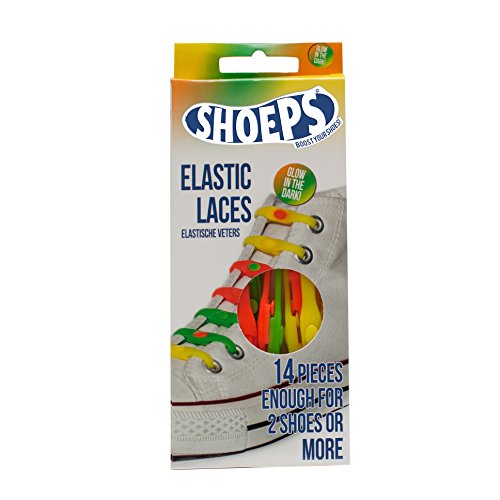 Shoeps Elastic Laces, 14 pieces - Glow in the Dark - Multi-Colour, Regular von Shoeps