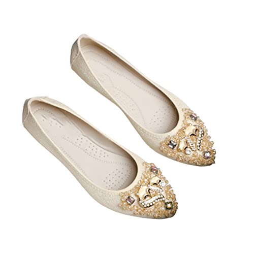 WEEYER Damen Ballettwohnungen Weiche Spitze Zehe Strass Hochzeit Ballerina Schuhe Faltbare Sparkly Komfort Tragbare Damen Slip auf Müßiggänger,Gold,43 von Shot Case