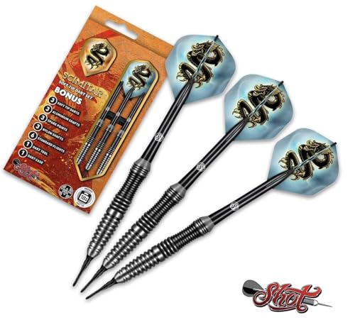 Shot! Herren Dartpfeile Scimitar, weiche Spitze, 18 g, mit gewichtetem Edelstahl-Barrels von Shot!