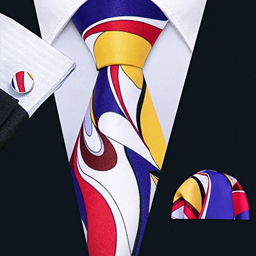 Shouqiao Herren Bunte Seide Krawatte Set Mode Blumen gewebte Jacquard Krawatte Set Krawatte Taschentuch Manschettenknöpfe Business Krawatte Set für Männer Hochzeitsfeier Krawatte,1 von Shouqiao