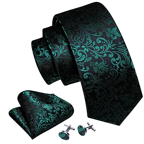 Shouqiao Herren Grüne Krawatte Set Mode Gewebte Jacquard Seide Krawatte Set Krawatte Taschentuch Manschettenknöpfe Business Krawatte Set für Männer Hochzeitsfeier Krawatte,1 von Shouqiao
