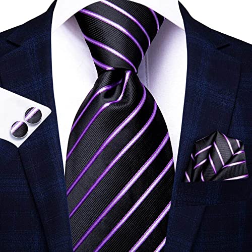 Shouqiao Herren Seidenkrawatte Set Classic Lila Business Krawatte Set Krawatte Taschentuch Manschettenknöpfe Gewebte Krawatte Set für Männer Hochzeitsfeier Krawatte,6 von Shouqiao