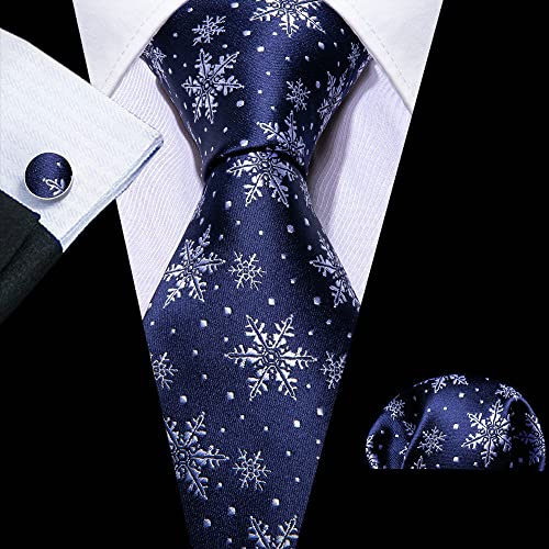 Shouqiao Herren Weihnachten Seide Krawatte Set Neuheit blau gewebte Krawatte Set Hochzeit Krawatte Set für Männer Krawatte Taschentuch Manschettenknöpfe Business Party Krawatte,wie Gezeigt von Shouqiao