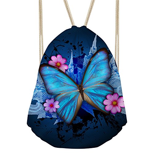 Showudesigns Beautiful Butterfly Printing Kids Adults String Sack Bag Daypack Blue von Showudesigns