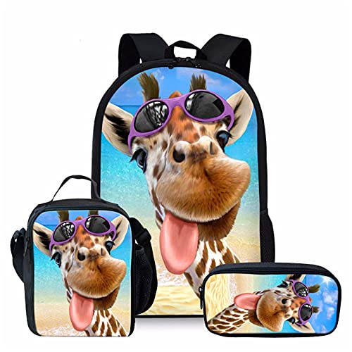 Showudesigns Schulrucksack für Kinder mit niedlichem Tiermotiv, mit Flaschentasche, Lustige Giraffe, Einheitsgröße, von Showudesigns