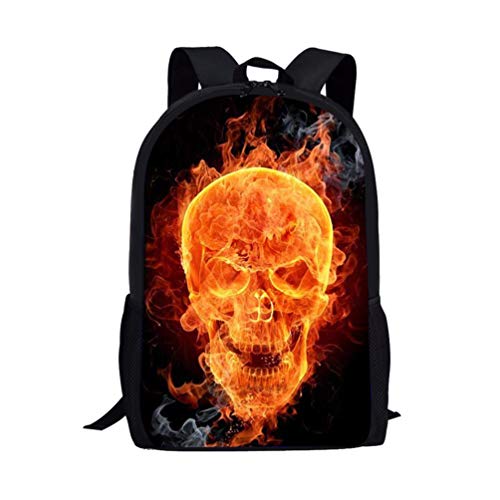 Showudesigns Totenkopf-Rucksack für Kinder, mit Totenkopf-Motiv, Schultasche, mit Wasserflaschenhalter, Tagesrucksack, Skull Fire, Einheitsgröße, Klassisch von Showudesigns