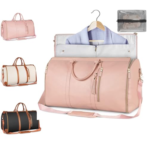 Vielseitige Faltbare Gepäcktasche für Kleidung, Handgepäck-Kleidertasche, 2-in-1-Hängekoffer-Anzugtasche, große Wochenend-Reisetasche (Pink) von Shoyunt