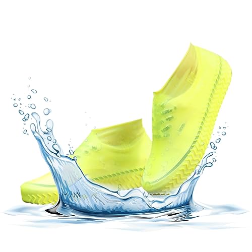 Shujin 1 Paar Unisex Tragbarer Silikon Regenüberschuhe,Regen Schuhüberzieher Überschuhe mit Antirutschsohle wasserdichte Wiederverwendbare Regen-Schuhe Überziehschuhe für Schuhschutz(Gelb,L) von Shujin