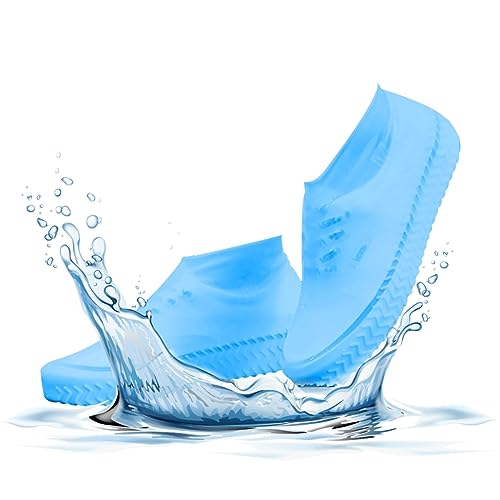 Shujin 1 Paar Unisex Tragbarer Silikon Regenüberschuhe,Regen Schuhüberzieher Überschuhe mit Antirutschsohle Wasserdichte Wiederverwendbare Regen-Schuhe Überziehschuhe für Schuhschutz(Blau,L) von Shujin