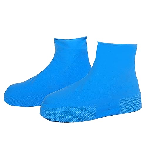 Shujin 1 Paar Unisex wasserdichte Silikon Regenüberschuhe, Regen Schuhüberzieher Überschuhe Anti-Rutsch Wiederverwendbare Regen-Schuhe Überziehschuhe Schuhschoner(Hohe Blau,L(EU 40-44)) von Shujin