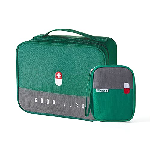 Shujin Medikament Tasche Medizinbox Große Kapazität Medizinische Notfalltasche Leer Tragbare Aufbewahrungsbox für Home, Office, Reisen(Grün,Groß+Klein) von Shujin