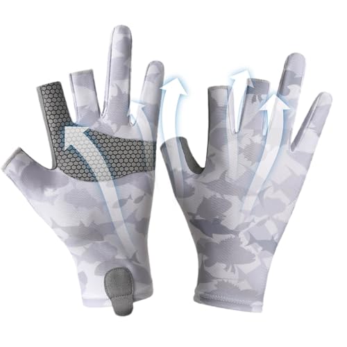 Shxupjn Sonnenhandschuhe für Damen, UV-Schutz, Sonnenschutzhandschuhe für Herren und Damen - UPF50+ 3-Finger-geschnittene, verschleißfeste Angelhandschuhe,Angelzubehör Ruderhandschuhe, atmungsaktiv von Shxupjn
