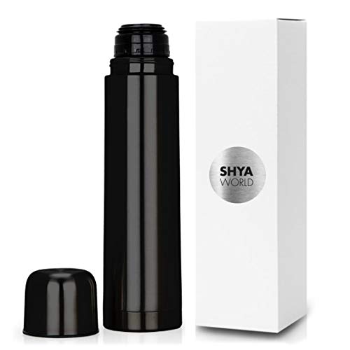 ShyaWorld Thermosflasche Edelstahl Metall mit Druckknopf für Flüssigkeiten, hält kalte und warme Flüssigkeiten 0,5 l - 500 ml (Schwarz 500 ml 1 Stück) von ShyaWorld