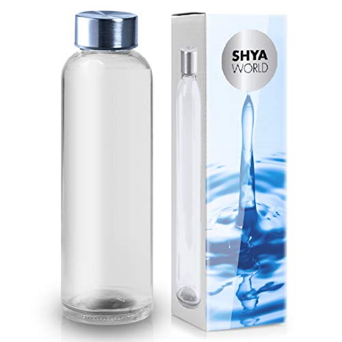 ShyaWorld Wasserflasche aus Glas mit transparentem Finish, Schraubverschluss aus Edelstahl. Einzelne Boxen pro Flasche. (transparent, 500 ml (1 Stück)) von ShyaWorld