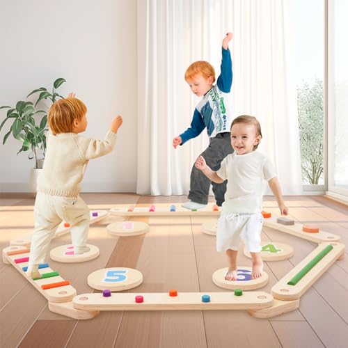 Siairo Schwebebalken aus Holz mit Balance-Trittsteinen, Holz-Balance-Board, Montessori-Spielzeug, Koordination, Beweglichkeit und Stärke, Hindernislauf für Kleinkinder, bestes Geschenk für Kinder von Siairo