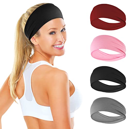 Sibba 4 Stück Damen-Stirnbänder elastisch rutschfest Stirnband Yoga Übung Schweißableitung Laufen Workout Haarband Haarzubehör von Sibba