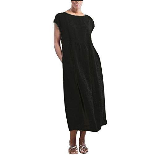 SicongHT Ärmelloses ärmelloses Midi-Leinen-Loose-Baggy-Kaftan-Kleid für Damen mit lässigem Sommerkleid mit Taschen(Black,XL) von SicongHT