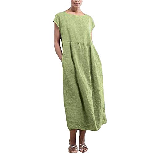 SicongHT Ärmelloses ärmelloses Midi-Leinen-Loose-Baggy-Kaftan-Kleid für Damen mit lässigem Sommerkleid mit Taschen(Mint Green,L) von SicongHT