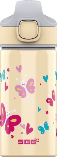SIGG Miracle Kinder Trinkflasche (0.4 L), robuste Kinderflasche mit auslaufsicherem Deckel, einhändig bedienbare Trinkflasche mit Strohhalm, Butterfly von SIGG