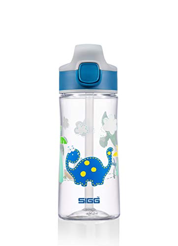 SIGG Miracle Kinder Trinkflasche (0.45 L), Kinderflasche mit auslaufsicherem Deckel, einhändig bedienbare Trinkflasche mit Strohhalm, Blau von SIGG