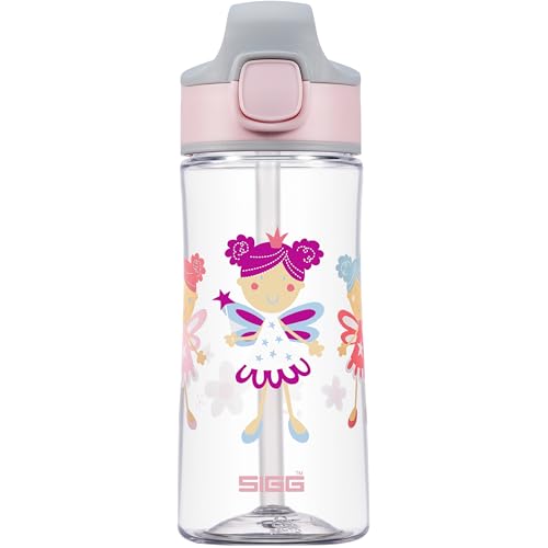 SIGG Miracle Kinder Trinkflasche (0.45 L), Kinderflasche mit auslaufsicherem Deckel, einhändig bedienbare Trinkflasche mit Strohhalm, Pink von SIGG