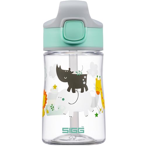 SIGG Miracle Kinder Trinkflasche (0.35 L), Kinderflasche mit auslaufsicherem Deckel, einhändig bedienbare Trinkflasche mit Strohhalm, Grün von SIGG