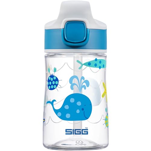 SIGG Miracle Kinder Trinkflasche (0.35 L), Kinderflasche mit auslaufsicherem Deckel, einhändig bedienbare Trinkflasche mit Strohhalm, Blau von SIGG