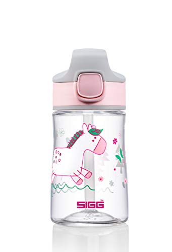 SIGG Miracle Kinder Trinkflasche (0.35 L), Kinderflasche mit auslaufsicherem Deckel, einhändig bedienbare Trinkflasche mit Strohhalm, Pink von SIGG