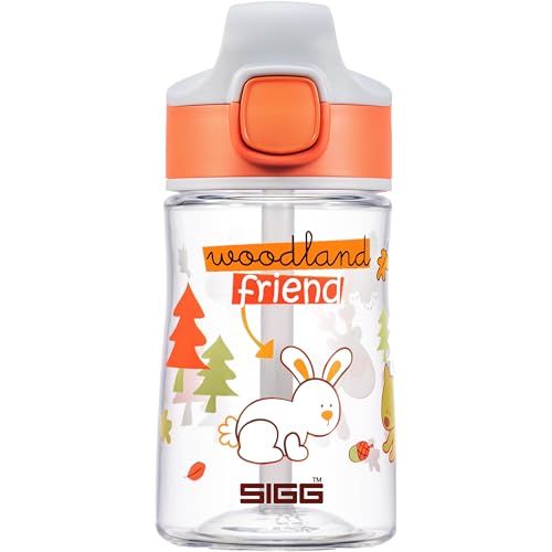SIGG Miracle Kinder Trinkflasche (0.35 L), Kinderflasche mit auslaufsicherem Deckel, einhändig bedienbare Trinkflasche mit Strohhalm, Orange von SIGG