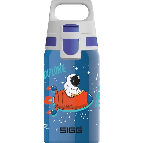 SIGG Shield One Kinder Trinkflasche (0.5 L), Edelstahl Kinderflasche mit auslaufsicherem Deckel, einhändig bedienbare Wasserflasche. Nachweis für kohlensäurehaltige Getränke von SIGG