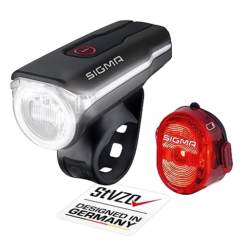 Sigma Sport LED Fahrradbeleuchtung-Set AURA 60 USB/NUGGET II, Frontlicht und Rücklicht, StVZO Zulassung, Akku wiederaufladbar, wasserdicht von SIGMA SPORT
