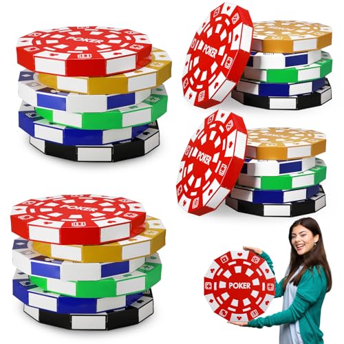 Silipull Casino-Themenparty-Dekorationen, 40 cm, große Pokerchip-Geschenkboxen, Jumbo-Chip-Tischaufsatz für Spielabend, Neujahr, Abschlussball, Partyzubehör, mehrfarbig (24 Stück) von Silipull