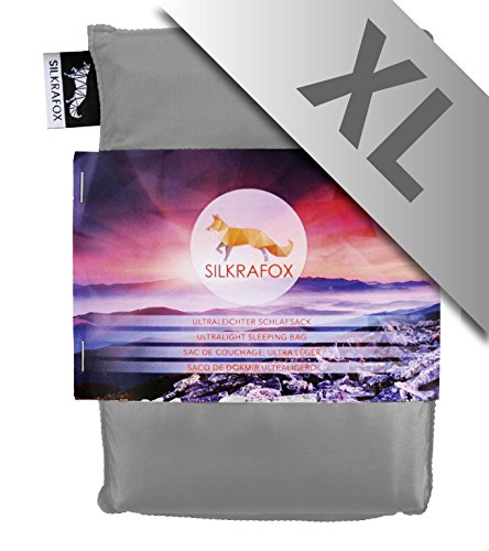 Silkrafox XL - extragroßer, ultraleichter Schlafsack, Hüttenschlafsack, Inlett, Sommerschlafsack, Kunst- Seidenschlafsack, grau von Silkrafox